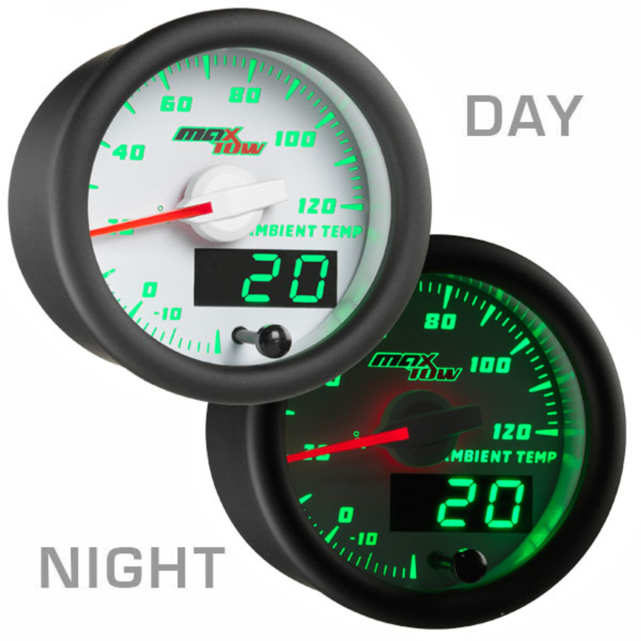 GlowShift MaxTow White  Green Double Vision™ Ambient Air Temperature  Gauge For Trucks