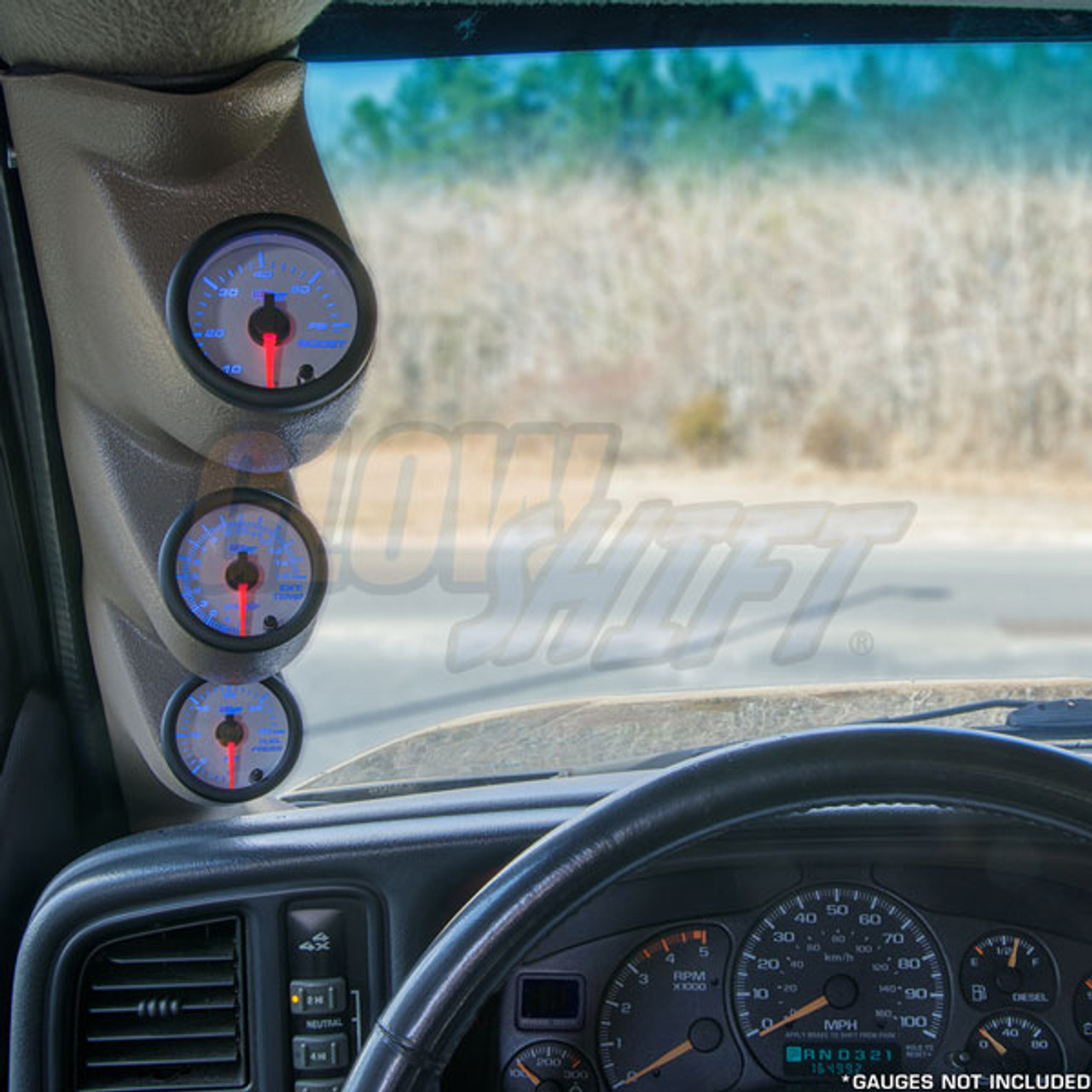 GlowShift Gray Triple Pillar Pod with Speaker Cutout for 2000-2006 Chevy  Silverado 6.6 Duramax