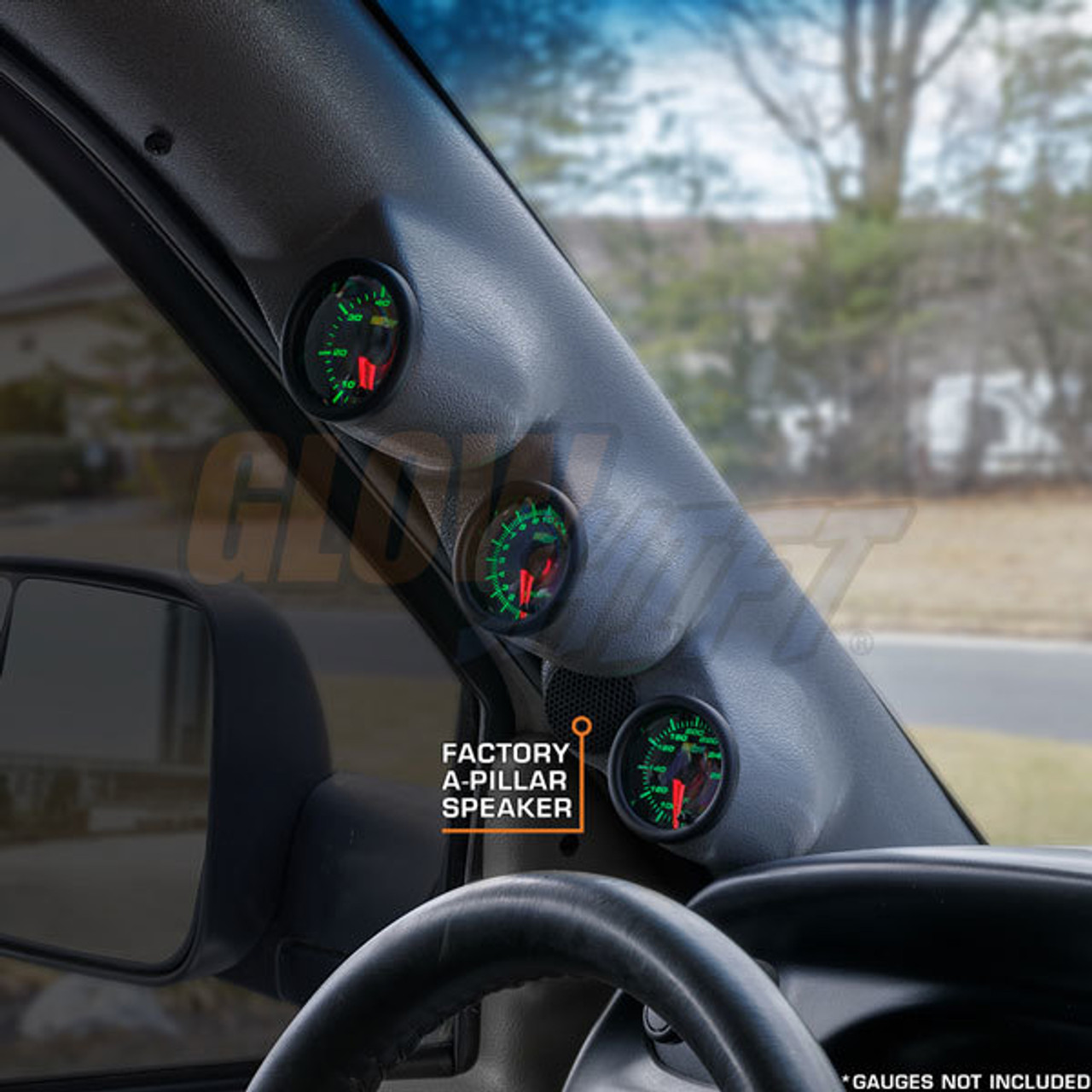 Gray Triple Pillar Gauge Pod with Speaker Cutout for 1998-2002 Dodge Ram  Cummins