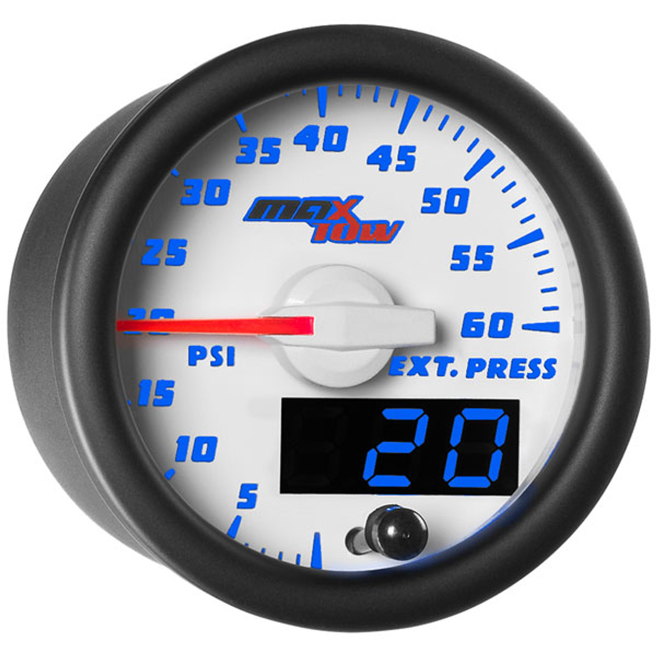 White & Blue MaxTow 60 PSI Exhaust Pressure Gauge