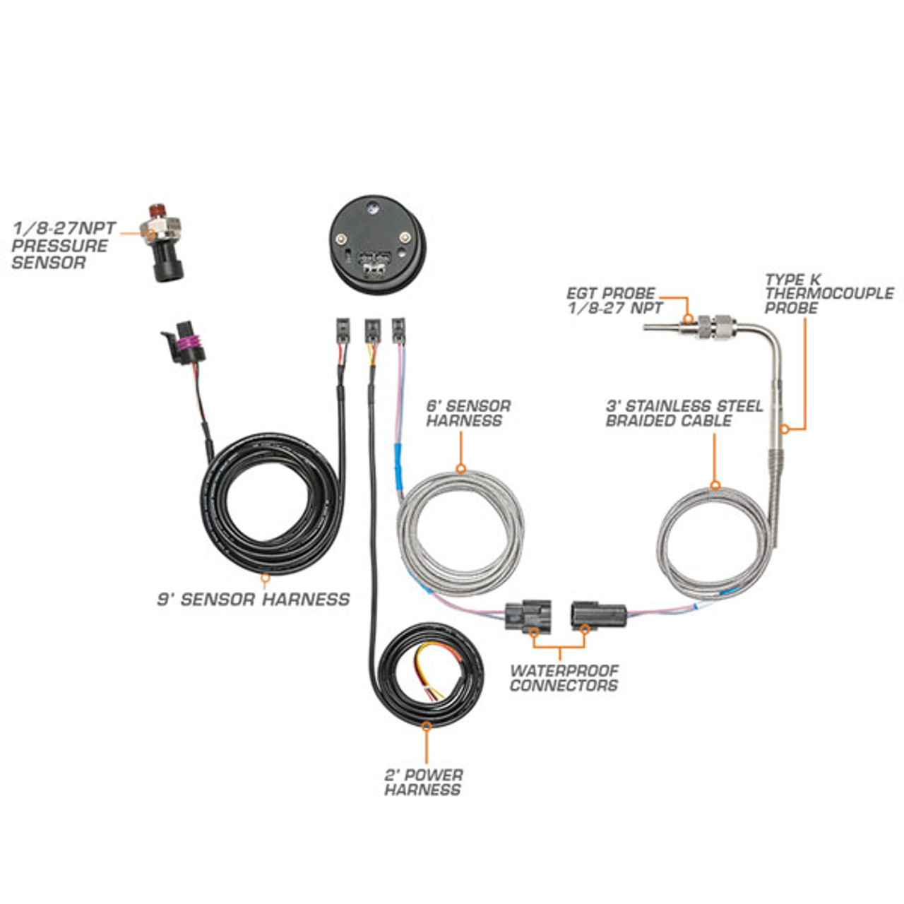 GlowShift 10 Color Digital Dual 60psi Boost and EGT Gauge Kit