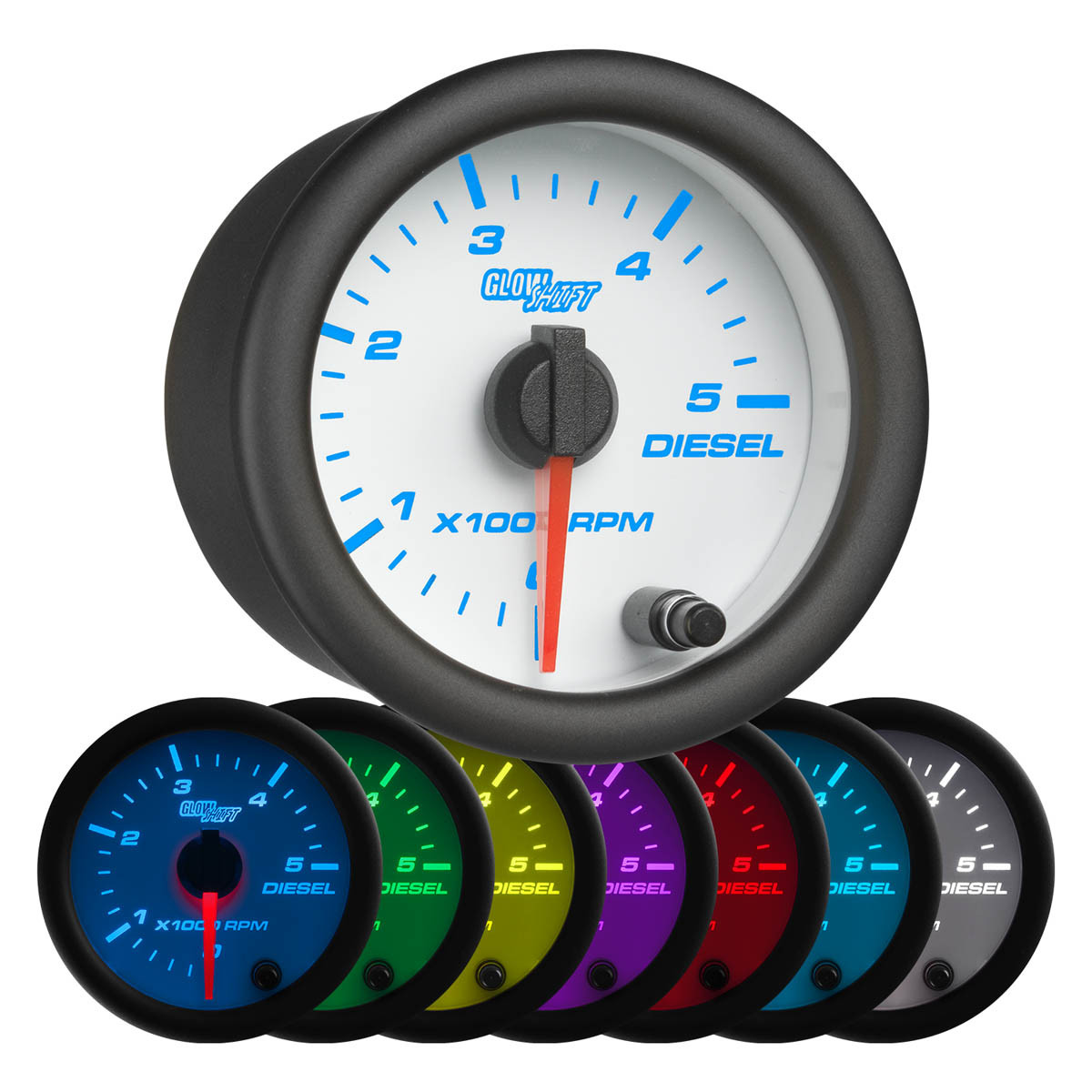 GlowShift | White 7 Color Series 2” Diesel Tachometer for Cars and Trucks
