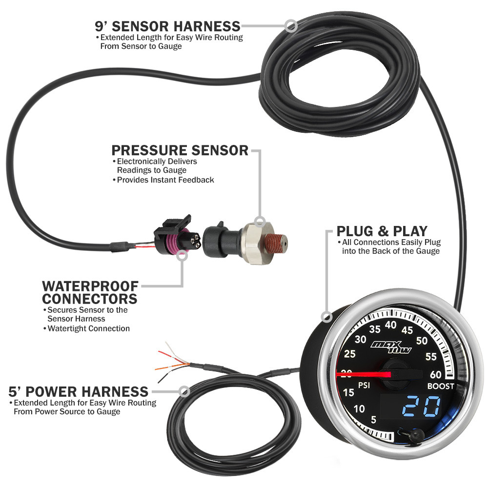 R-Spec Turbo Boost Controller & 52mm PSI Boost Gauge Kit – Universal For Any Turbo Car