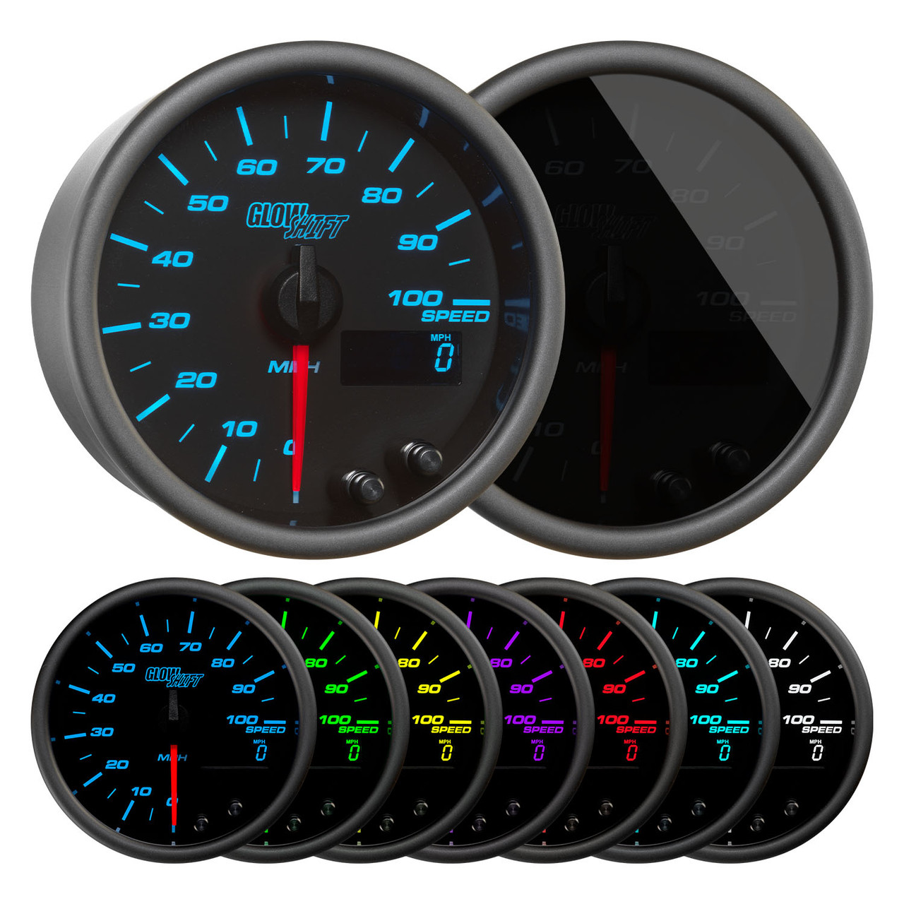 GlowShift | Tinted 7 Color 3-3/8” (85mm) 100 MPH In Dash