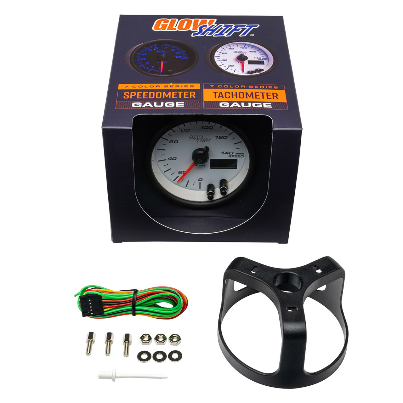 GlowShift | White 7 Color 3-3/8” (85mm) 140 MPH In Dash