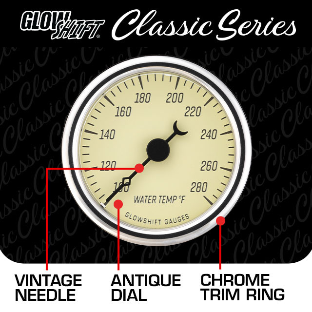 GlowShift | Classic Series Antique White Vintage Water Temp Gauge