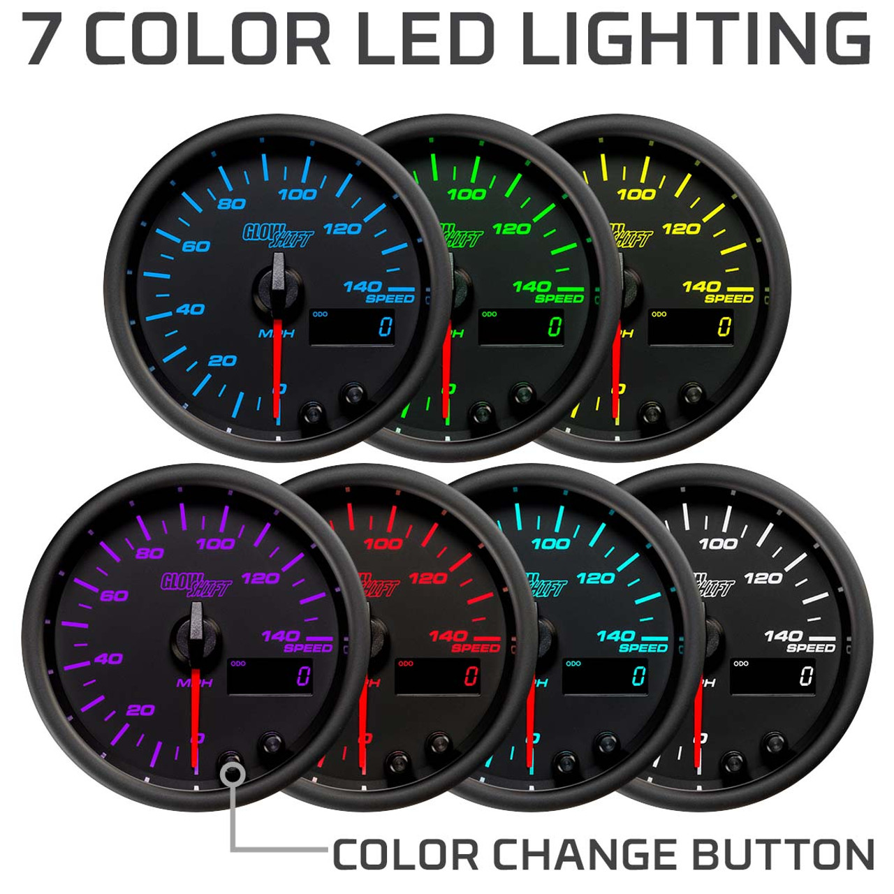 H7-40 P ベジット GlowShift | Tinted 7 Color Series 60 PSI Exhaust Pressure Gauge