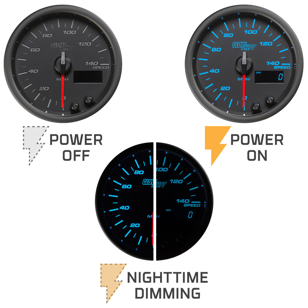 GlowShift | Black 7 Color Series 140 MPH GPS Speedometer and