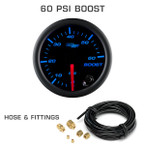Black 7 Color 60 PSI Boost Gauge with 1/8-27 NPT Compression Fittings & 9' of Nylon Boost Hose