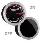 GlowShift Tinted 30 PSI Fuel Pressure Gauge On/Off View