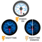 White 7 Color Gauge On, Nighttime View & Nighttime Dimming