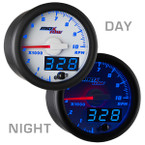 White & Blue MaxTow 10,000 RPM Tachometer Gauge Day/Night View