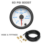 White 7 Color 60 PSI Boost Gauge with 1/8-27 NPT Compression Fittings & 9' of Nylon Boost Hose