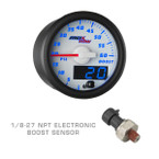 White & Blue MaxTow 60 PSI Boost Gauge with 1/8-27 NPT Electronic Pressure Sensor
