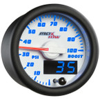 White & Blue MaxTow 100 PSI Boost Gauge