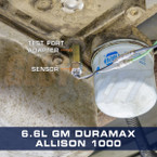 Test Port Adapter Installed to 2002 Chevrolet Silverado 6.6L Duramax Allison 1000 Transmission