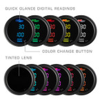 Included Colors with 10 Color Digital Gauge Series - Blue, Green, Red, Yellow, White, Teal, Purple, Pink, Orange, and Amber