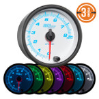 White 7 Color 3-3/8" 8,000 RPM In-Dash Tachometer Gauge