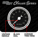 Classic Black Series 100 PSI Fuel Pressure Gauge Features