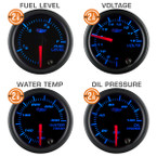 Black 7 Color 2-1/16" Oil Pressure, Water Temp, Fuel Level & Volt Gauges