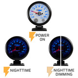 White 7 Color Gauge On, Nighttime View & Nighttime Dimming