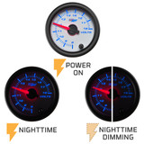 White 7 Color Gauge On, Nighttime View & Nighttime Dimming