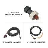 Included Electronic Pressure Sensor & Wire Harnesses with Tinted 30 PSI Fuel Pressure Gauge