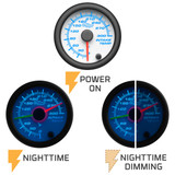White 7 Color Gauge On, Nighttime View & Nighttime Dimming