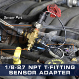 1/8-27 NPT T-Fitting Sensor Thread Adapter Installed Close Up