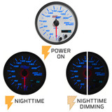 White 7 Color Gauge On, Nighttime View & Nighttime Dimming