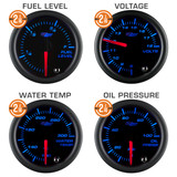 Tinted 7 Color 2-1/16" Oil Pressure, Water Temp, Fuel Level & Volt Gauges