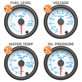 White 7 Color 2-1/16" Oil Pressure, Water Temp, Fuel Level & Volt Gauges