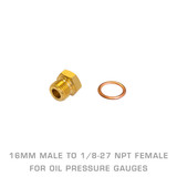 16mm Male to 1/8-27 NPT Female Thread Adapter for Oil Pressure Gauges