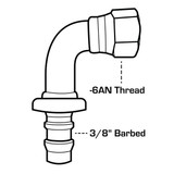 -6 AN x 3/8" Barbed 90 Degree Push-On Hose Fitting Drawing