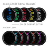 Included Colors with 10 Color Digital Gauge Series - Blue, Green, Red, Yellow, White, Teal, Purple, Pink, Orange, and Amber