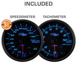 Included 3-3/4" In-Dash Speedometer & Tachometer Gauges
