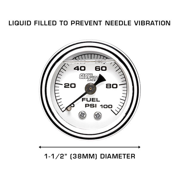 GlowShift Liquid Filled White Mechanical Fuel Pressure Gauge