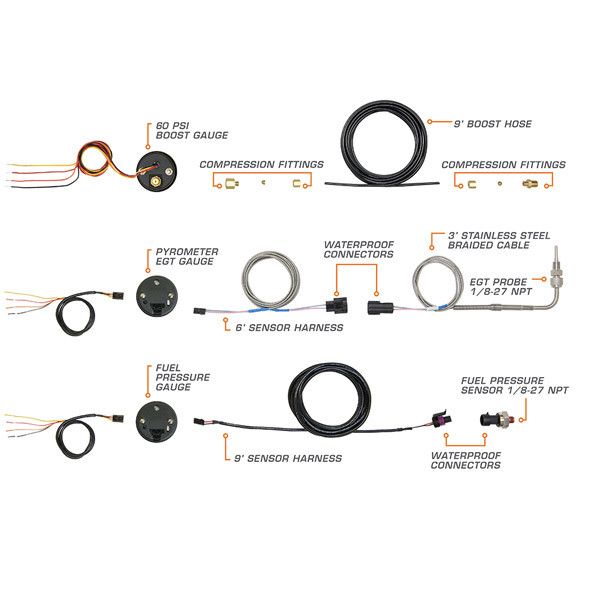 GlowShift Tinted 7 Color Series 3 Gauge Diesel Truck Set with Fuel