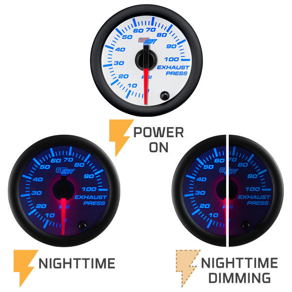 White 7 Color Gauge On, Nighttime View & Nighttime Dimming