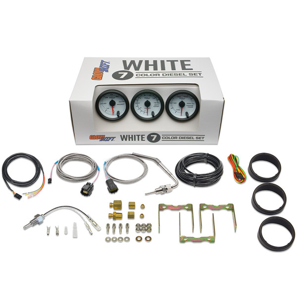 White 7 Color Series 3 Gauge Diesel Set - Boost, Pyrometer EGT & Transmission Temp White 7 Color Series 3 Gauge Diesel Set - Boost, Pyrometer EGT & Transmission Temp