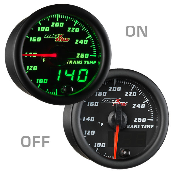 Black & Green MaxTow Transmission Temperature Gauge On/Off View