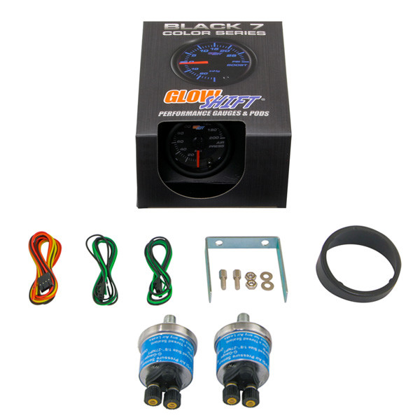 GlowShift Black 7 Color Dual Needle Air Suspension Gauge Unboxed