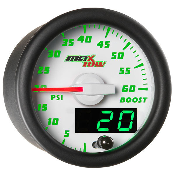 White & Green MaxTow 60 PSI Boost Gauge