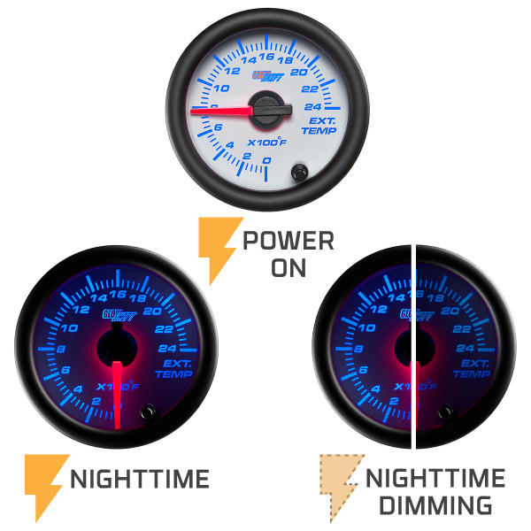 White 7 Color Gauge On, Nighttime View & Nighttime Dimming