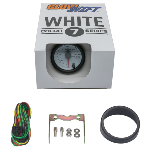 GlowShift White 7 Color Fuel Rail Pressure Gauge Unboxed