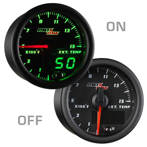 Black & Green MaxTow 1500 Degree F Exhaust Gas Temperature Gauge On/Off View