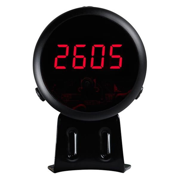 Black Digital Tachometer & Red LED Shift Light Straight View