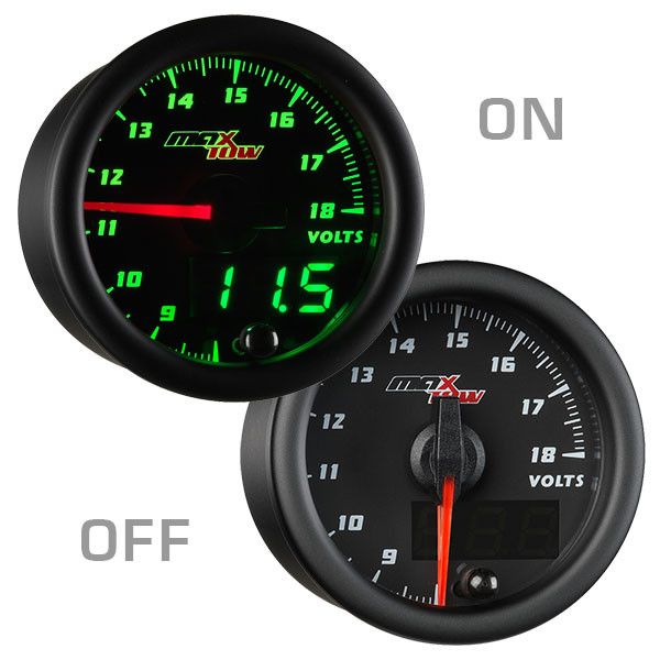 Black & Green MaxTow Voltage Gauge On/Off View