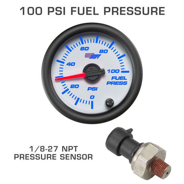 White 7 Color 100 PSI Fuel Pressure Gauge with 1/8-27 NPT Pressure Sensor