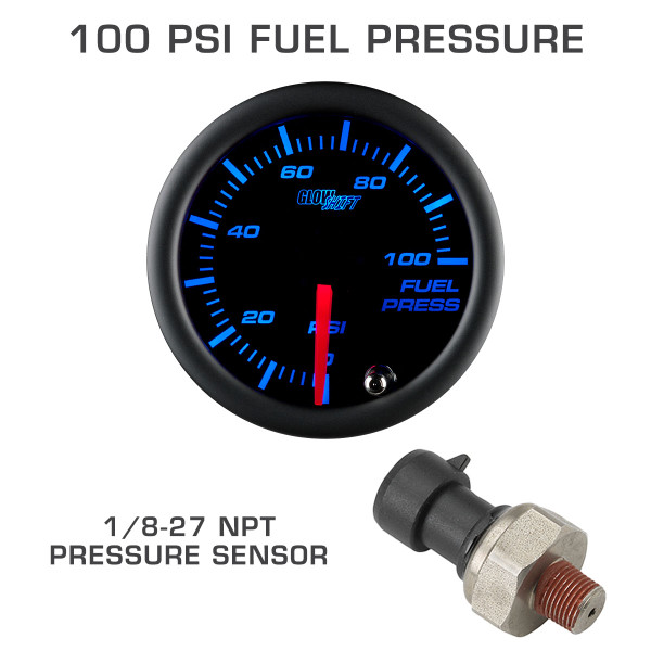 Tinted 7 Color 100 PSI Fuel Pressure Gauge with 1/8-27 NPT Pressure Sensor